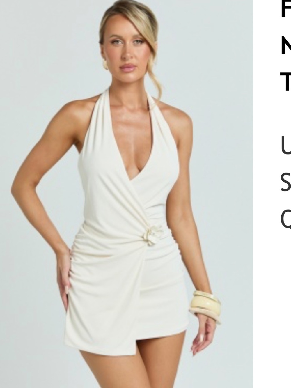 Showpo Cream Halter Mini Dress